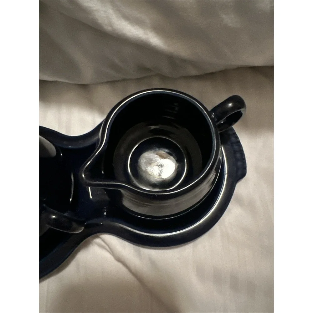Fiestaware Cobalt Blue Creamer Sugar Bowl Lid Tray Set Homer Laughlin Post 1986